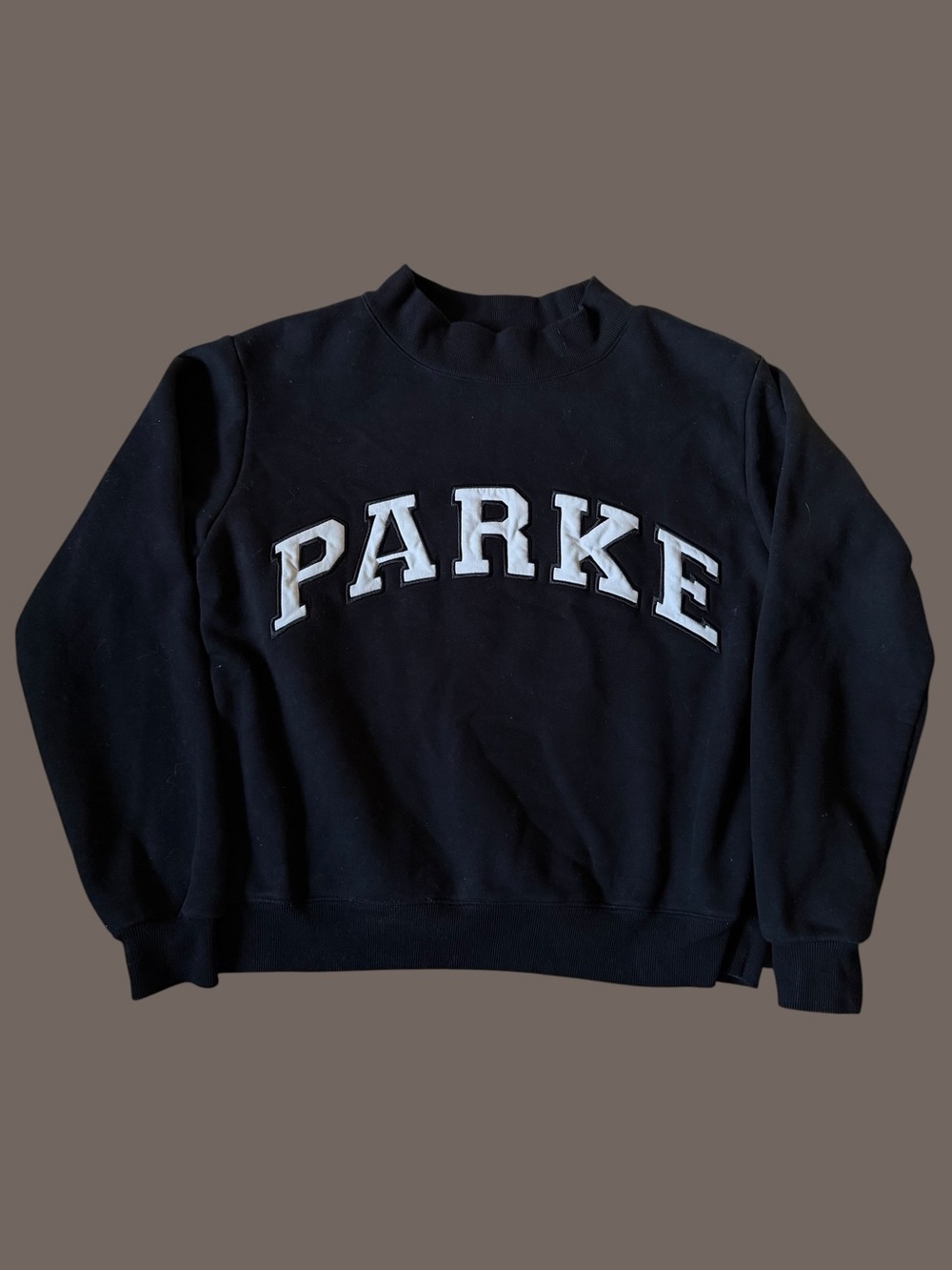 PARKE Varsity Mockneck Sweatshirt in Black + White Size Small